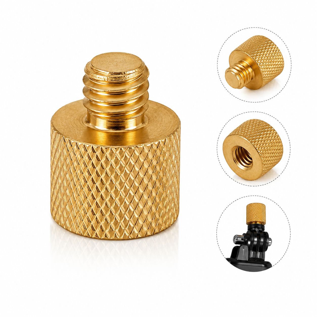Adaptateur métallique 1/4 femelle vers 3/8 mâle doré pour trépied caméra et accessoires photo vidéo