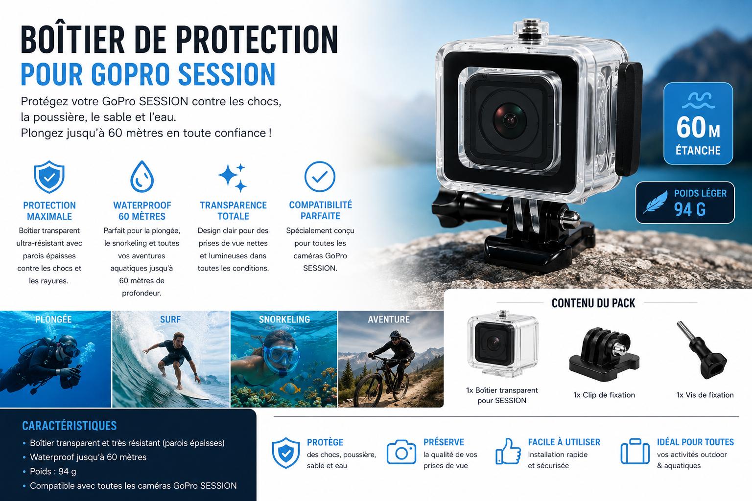Boîtier Étanche GoPro SESSION Waterproof 60M Transparent Ultra Résistant – Image 4