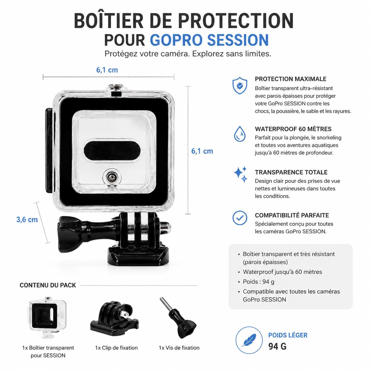 Boîtier Étanche GoPro SESSION Waterproof 60M Transparent Ultra Résistant – Image 2