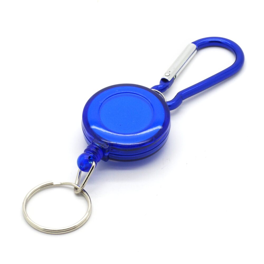 Porte-clé enrouleur avec mousqueton - Bleu