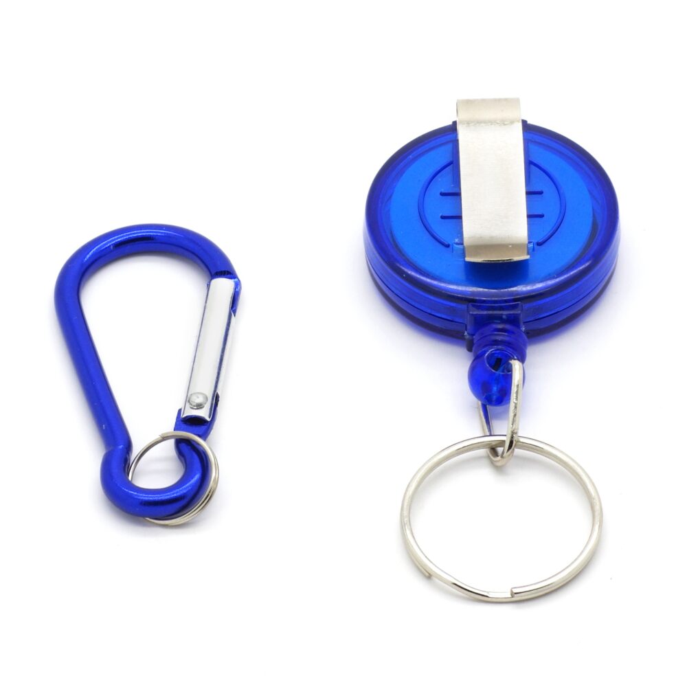Porte-clé enrouleur avec mousqueton - Bleu